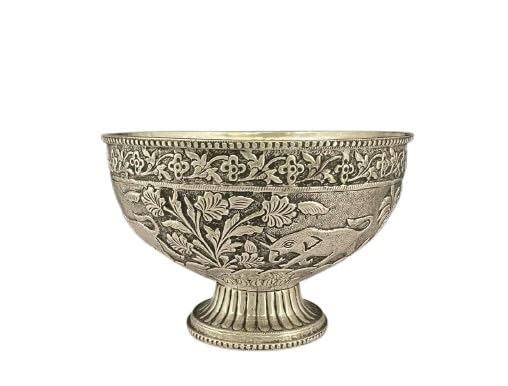 indiancraftsbykanika German silver fine carving bowl for fruits/home décor/gift item/snacks, 1piece