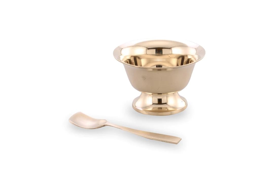 indiancraftsbykanika bronze/kansa ice cream bowls/dessert bowls with spoons/gift item - set of 2 pairs, small, Golden, 180124v