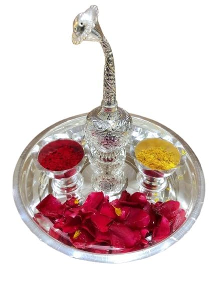 German Silver 4 Items Pooja Thali Set