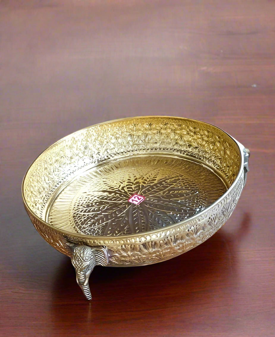 brass urli bowl with elephant legs for home décor/fruits/t- lights décor/gift item