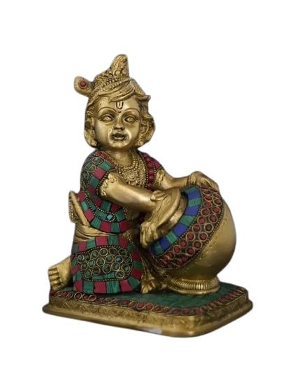 indiancraftsbykanika Brass with Stone Work Krishan for Home Temple/Gift Item/Office