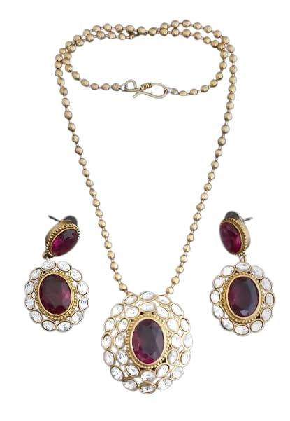 indiancraftsbykanika round red stone necklace with matching earrings for women