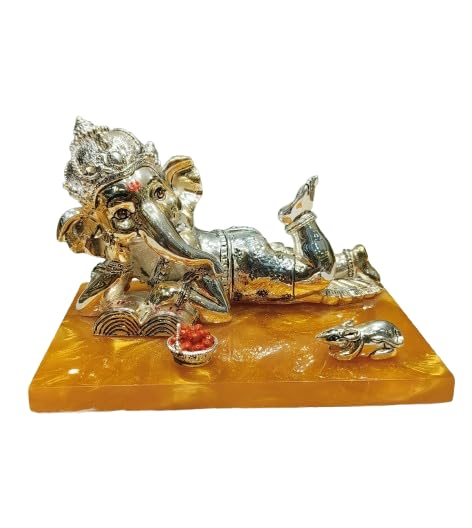 indiancraftsbykanika Antique Silver Plated Relaxing Ganeshji Beautiful Idol with Base for Home décor/Gift Item for Newly wed