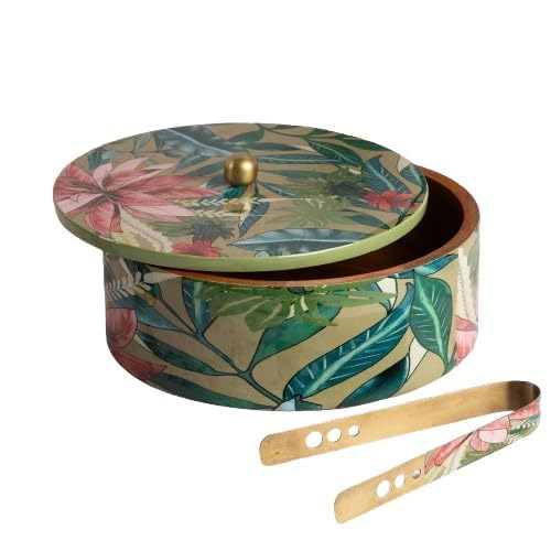 wooden green printed casserole chapati box/roti box