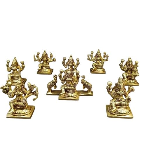 indiancraftbykanika Brass Set of 8 Forms of lakhmi ji for Home Temple/Gift Item, Size : 3"