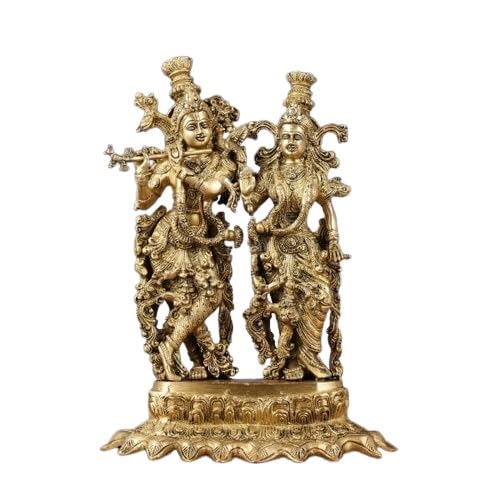 indiancraftsbykanika Brass Radha Krishan Playing Flute with Peacock showpiece/Statue/Home Decor