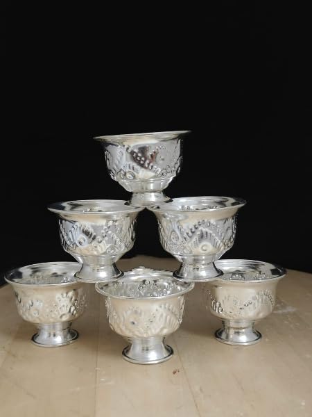 german silver set of 10 pieces bowl with stand for prasadam/snacks/sweets/gift item