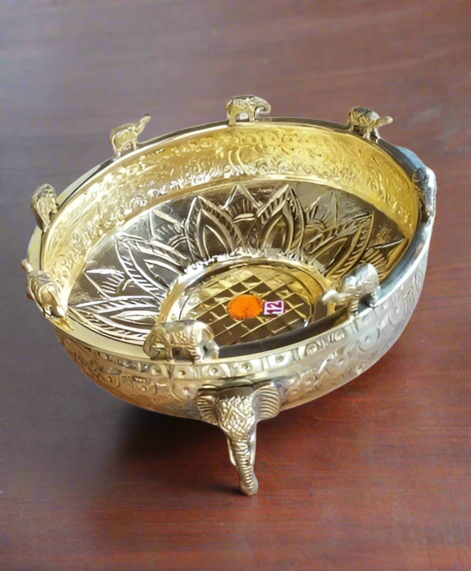 brass urli bowl with elephants on top and elephant legs bowl for home décor/gift item
