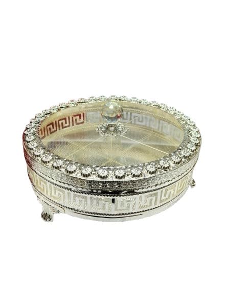 Silver Plated Round Laddu/Dryfruit Box With Velvet Gift Box for gift/snacks