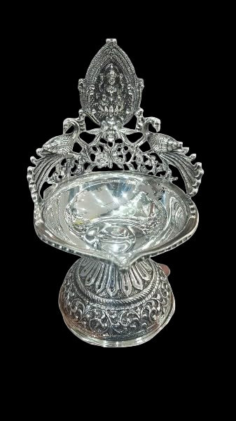Silver Plated Antique Finish Big Size Lakshmi Diya with Peacocks for Diwali/ Gift Item