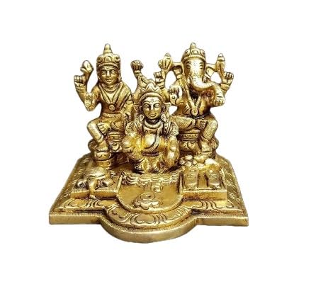 indiancraftbykanika Brass Small Lord Kuber Dhankunji/Lord Kuber with Lord Ganesha and Goddess Lakshami Statue