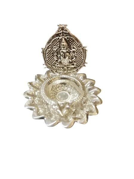 German Silver Lotus Lakshmi Diya Set of 10 Pieces fopr Housewarming, Diwali, Gift Item