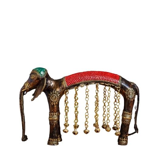 indiancraftsbykanika bastar dhokra Brass Colorful Elephant with Bells Statue/showpiece/Home Decor/Gift Item