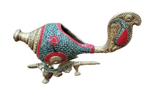 indiancraftsbykanika Brass with Multicolor Stone Work with Stand shankh Home décor/showpiece for Gift Item/Temple