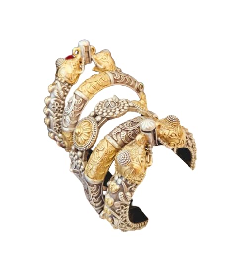 indiancraftsbykanika Dual tone openable combo set of 5 kada bracelet bangle set for women
