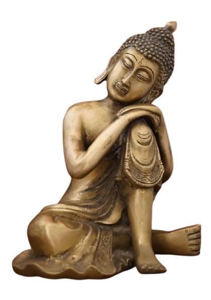 indiancraftbykanika Brass Big Size Resting Buddha Idol Fully Carved for Meditating Room/Pooja Room, 12.5"