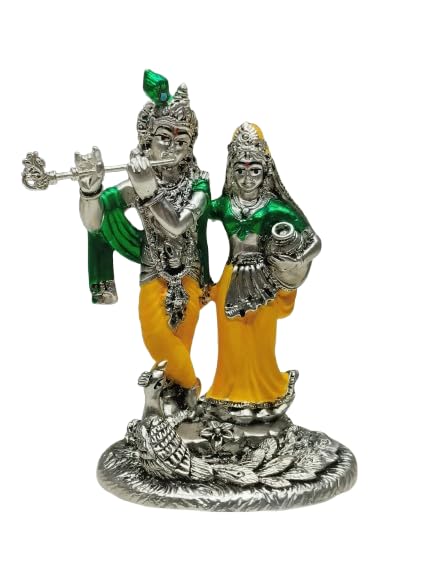 indiancraftsbykanika Matt Antique Silver Radha Krishna Idol for Home décor/Temple/Gift Item/Diwali
