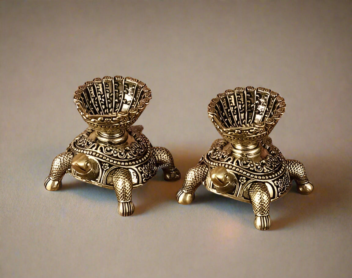 Brass Set of 2 Tortoise Diya for Pooja/ Temple/ Home décor/ Gift Item