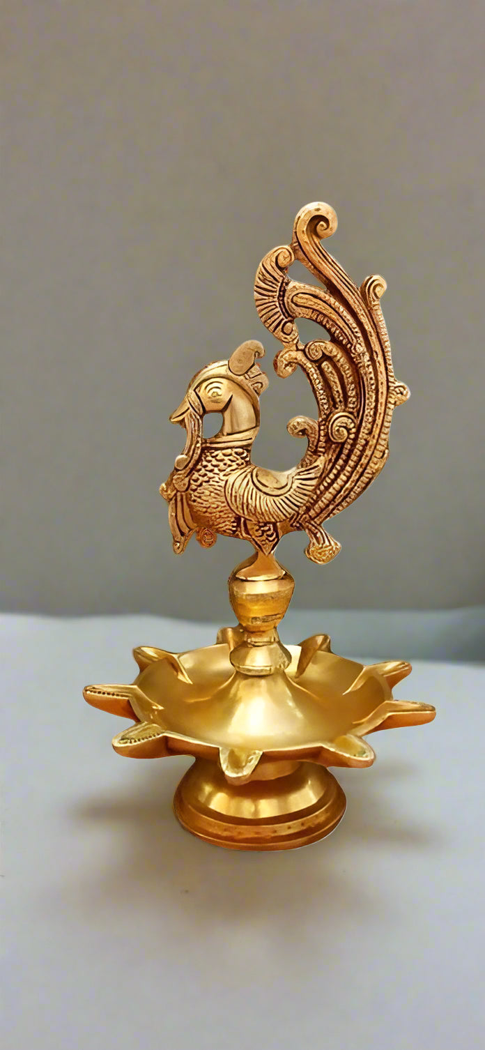 Brass Peacock Diya with 9 Wicks for Home Decor/Festival/Housewarming/Gift Item