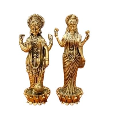 indiancraftsbykanika Brass Vishnu Lakshmi Statue for Home Decor/Temple/Gift Item, Gold, 040224p