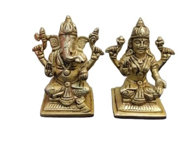 indiancraftbykanika Brass Lakshmi ganeha Statue Small Size for Home/Office