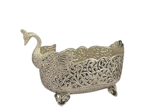 indiancraftsbykanika German silver fine carving swan bowl for snacks/fruits/home décor/gift item
