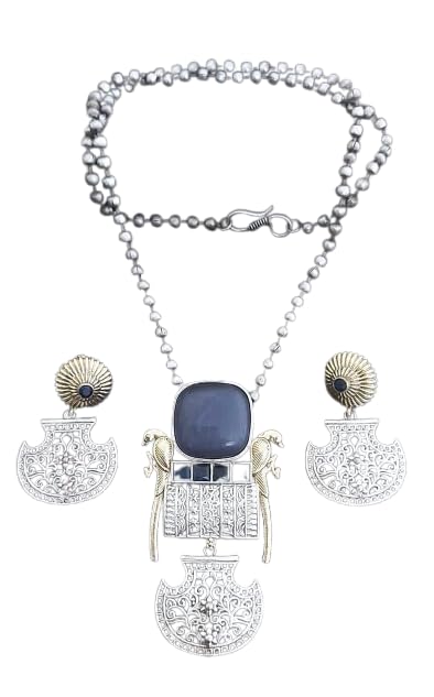 silver parrot design stone pendant necklace jewelry with matching earrings, color : blue