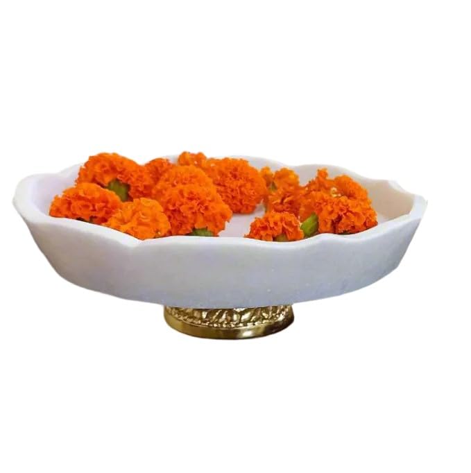 indiancraftsbykanika white marble fruit bowl/snacks platter/home décor with metal stand
