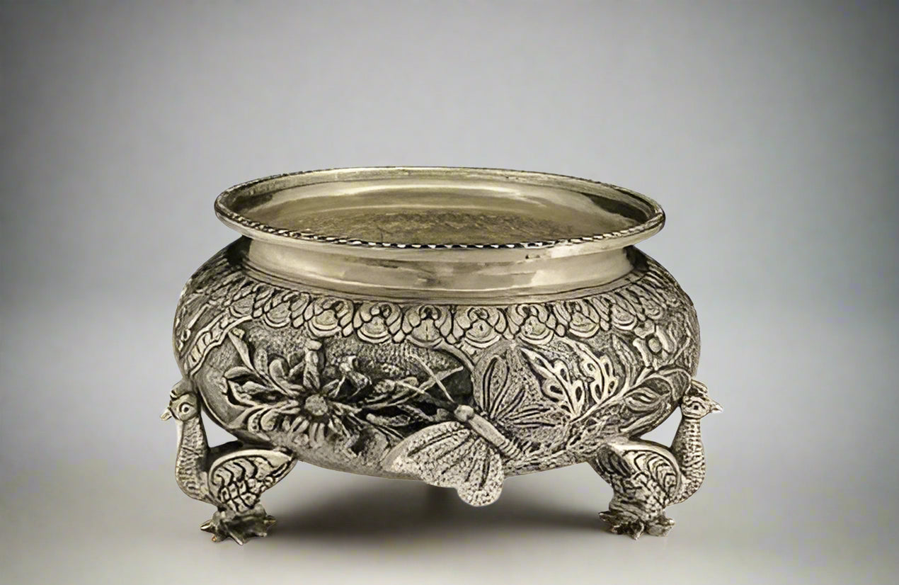 German silver duck butterfly fully carved urli bowl