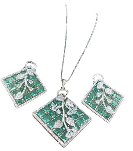 set of 3 pieces blue color stone pendant necklace set with matching earrings FOR women