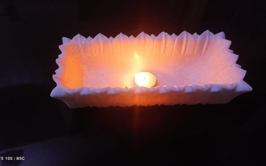 White Marble Snacks Platter, Sweet Platter with Extra Depth for Serving Home décor for Tea Lights on Diwali Festival, House Warming Party