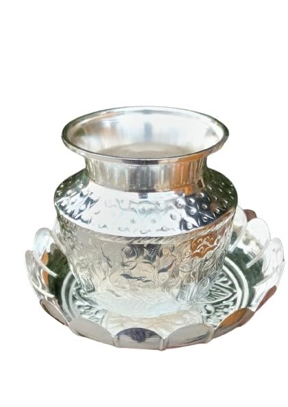 German silver Lotus plate with nakkashi kalasha set for house warming pooja party/gift item/temple