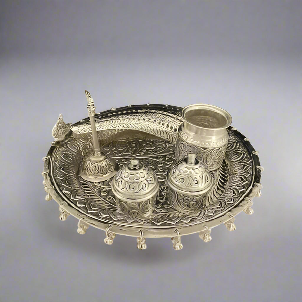 German Silver Peacock Pooja thali Set