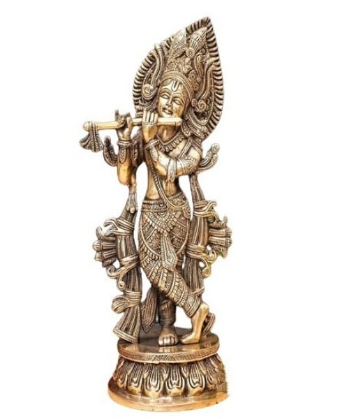 indiancraftsbykanika Brass Krishan Statue Playing Flute Statue/Idol for Home Temple/Home Decor/Gift Item