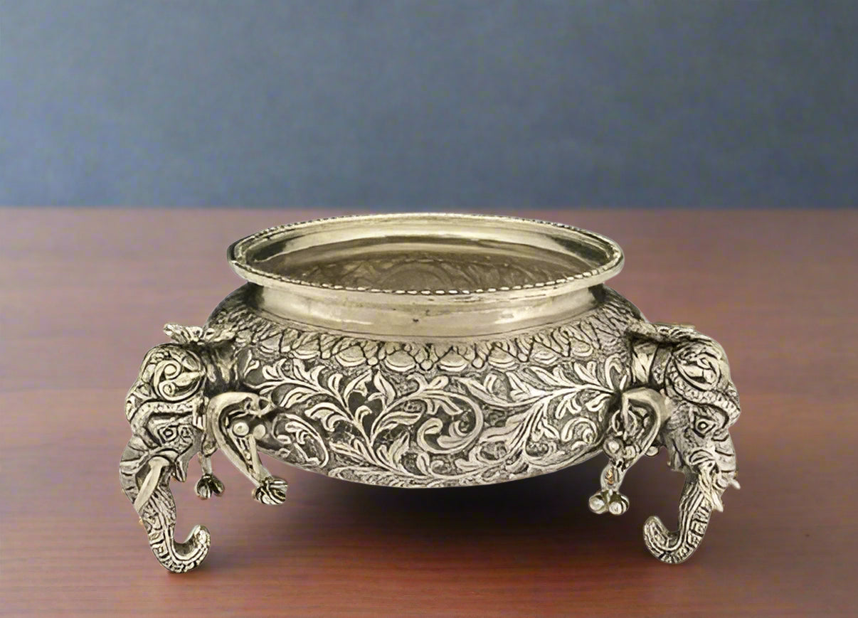German silver elephant legs with ghungroo urli bowl