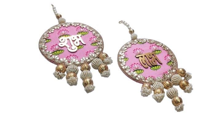 Handmade Light Pink Set of 2 Pairs with Lotus Print Wooden for Diwali décor Wall