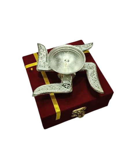 Silver Plated Set of 2 Diya with Box for Housewarming/ Diwali/ Gift Item
