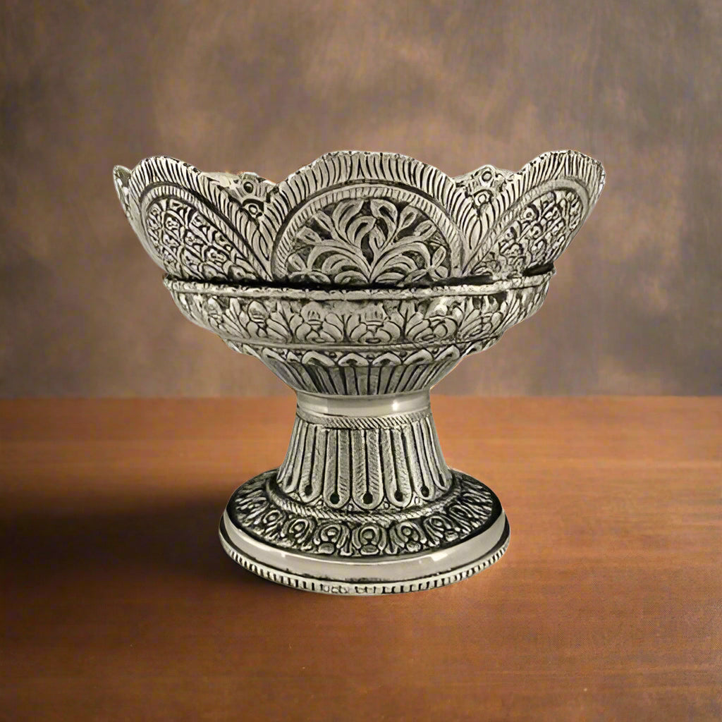 German silver fully carved bowl with stand for fruits/snacks/gift item