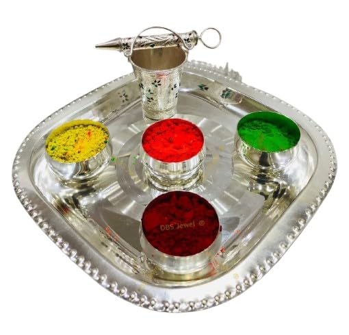 german silver holi hamper plate with bowls and pitchkari set for festival
