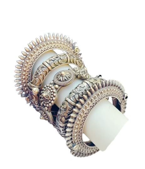 indiancraftsbykanika German silver openable Silver replica bangle combo kada set for 5 pieces gift fo