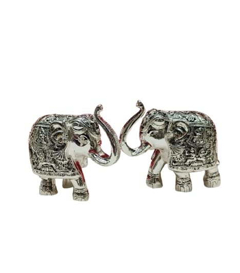 indiancraftsbykanika Antique Finish Silver Plated Gajantlaxmi Statue Set of 2 Pieces for Home décor/Temple/Gift Item/Diwali