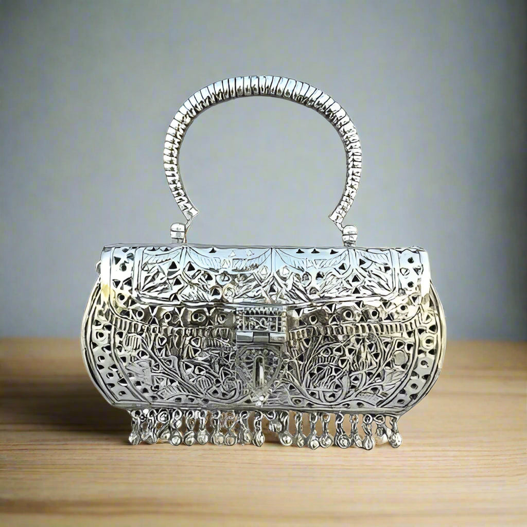 German Silver ghungru Handmade Hand Bag/Evening Bags/Purse