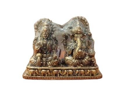 indiancraftsbykanika Presents Brass Lakshmi Ganesha Fully Carved Statue Elephant Carving at The Bottom, Golden