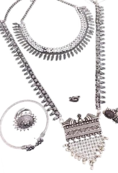 combo jewelry necklace set - 2 necklaces with earrings, nose pin, adjustable bracelet and ring, gift for her