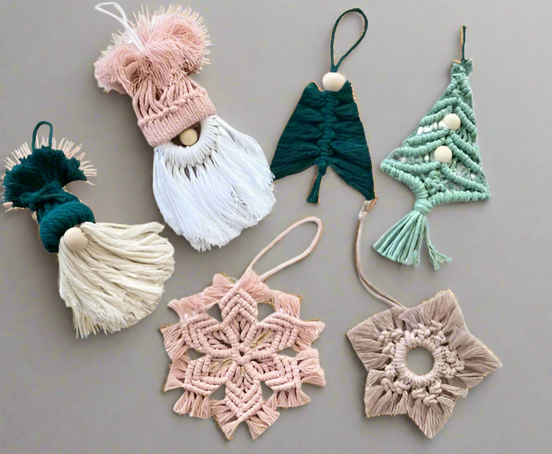Set of 6 Handmade Macrame Christmas Decoration Size : 5-6" Each