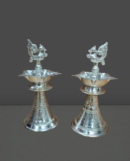 German Silver nakashi Peacock Oil Lamps for Housewarming Pooja/ Gift Item/ Diwali Festival