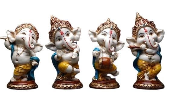 Resin Colorful Dancing Ganesh Set of 4 Pieces for Home Decor/showpiece/Gift Item