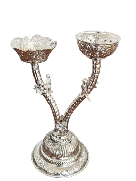 Finely Handcrafted German Silver Tree Pattern Candle Stand in Home Decor.