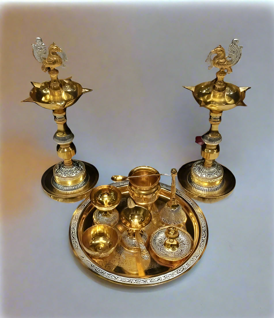 Silver Plated Pooja thali Set - 10 Pieces Set