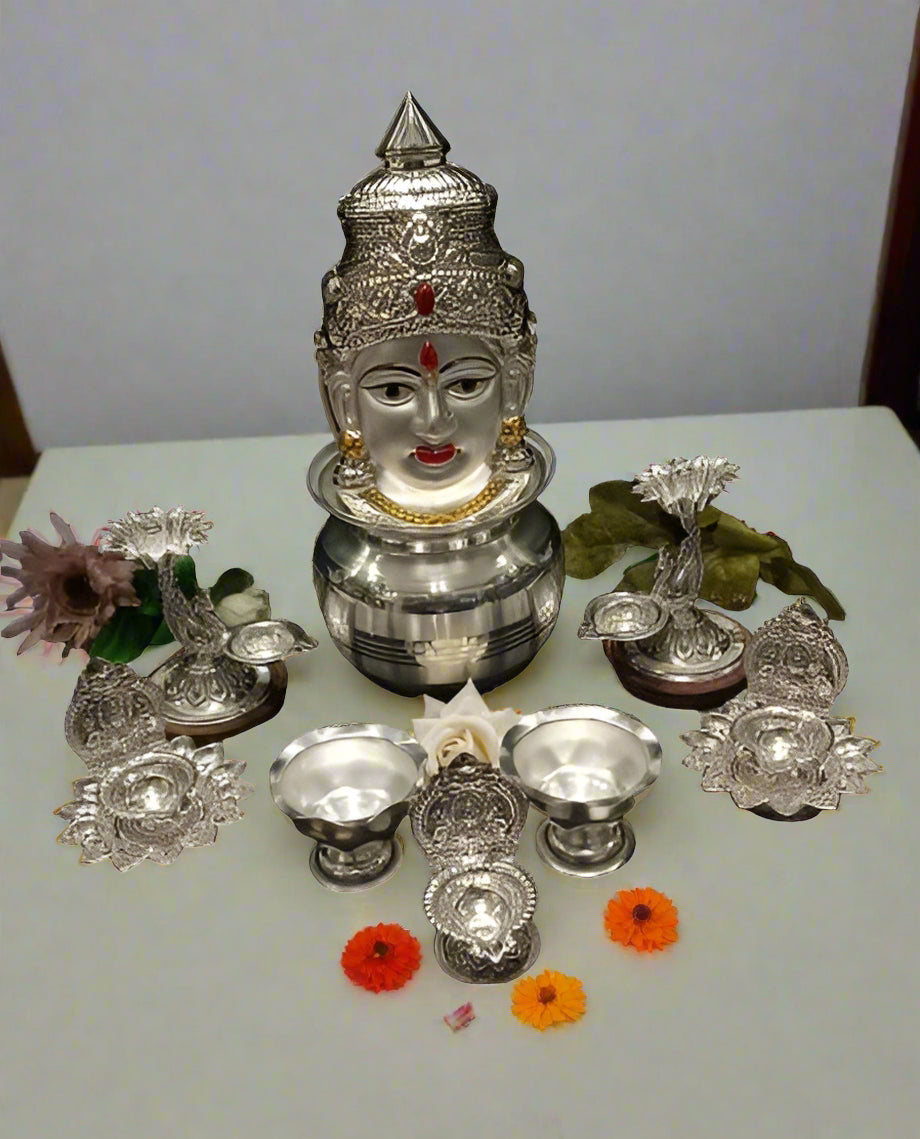 Silver Plated Pooja thali Set - 9 Pieces